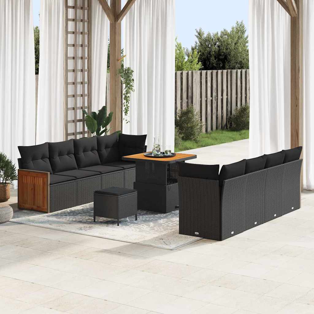Garten-Sofa-Set 11 pcs Schwarz 80 x 80 x 71 cm Poly-Rattan